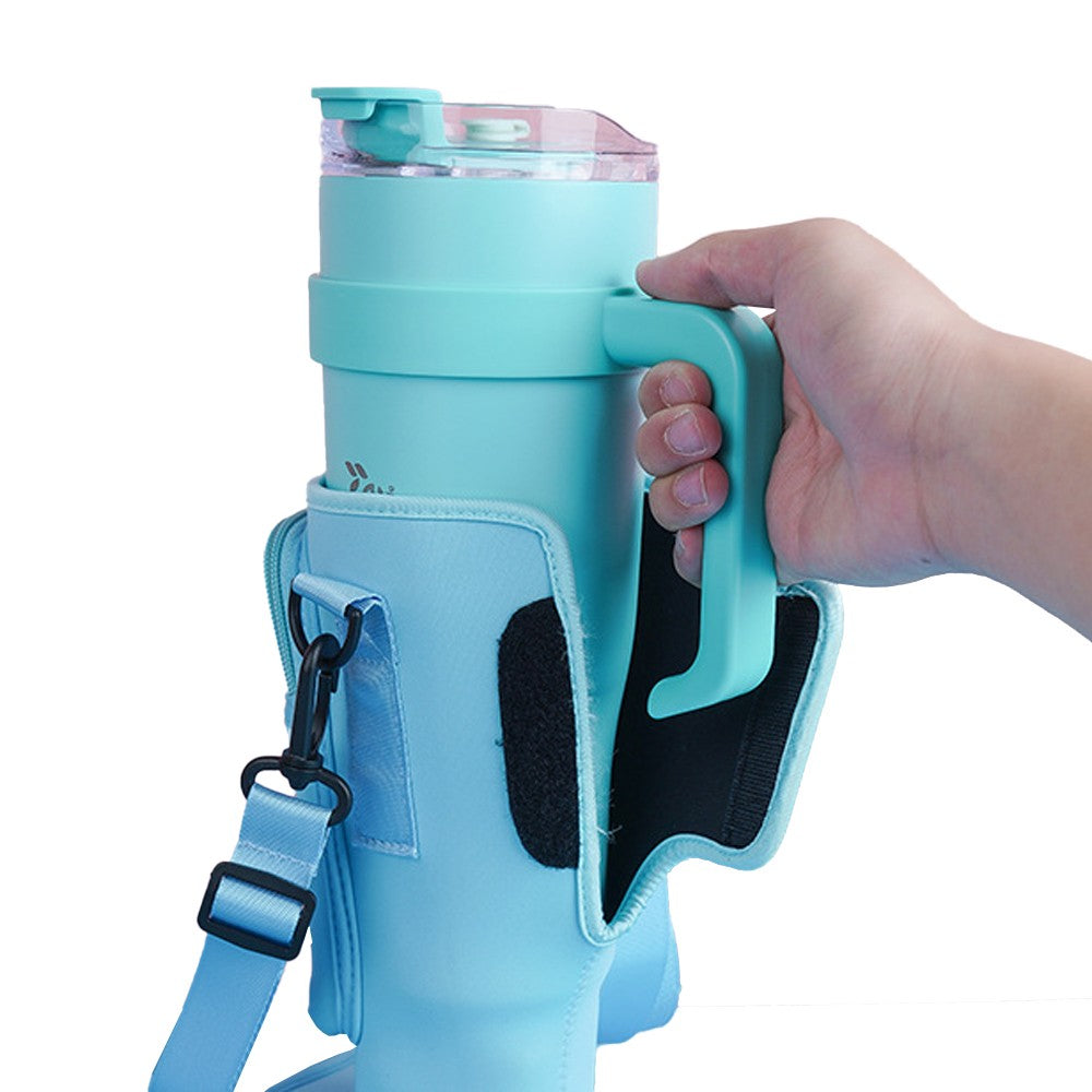 Water Bottle Carrier Bag for 40oz Stanley Tumbler with Adjustable Strap - Blue