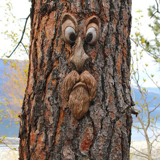 Tree Face Outdoor Statues Tree Hugger Bark Ghostface Decor Yard Art - Style A