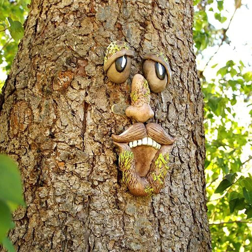 Tree Face Outdoor Statues Tree Hugger Bark Ghostface Decor Yard Art - Style D