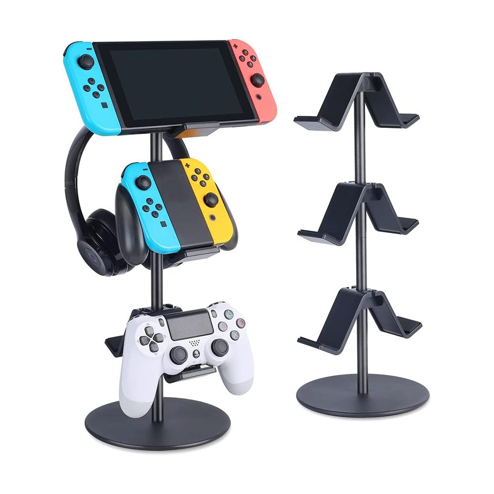 3-Tier Game Controller Stand Desktop Headphone Holder Headset Hanger - Black
