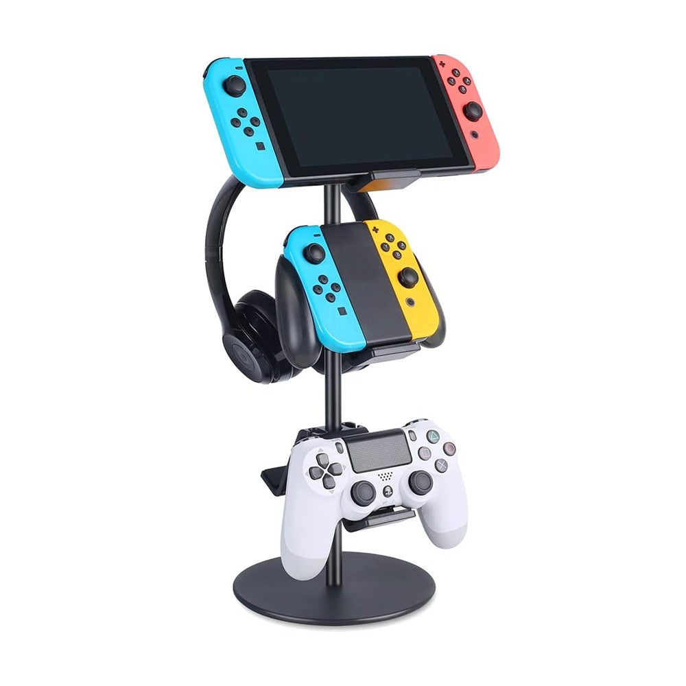 3-Tier Game Controller Stand Desktop Headphone Holder Headset Hanger - Black