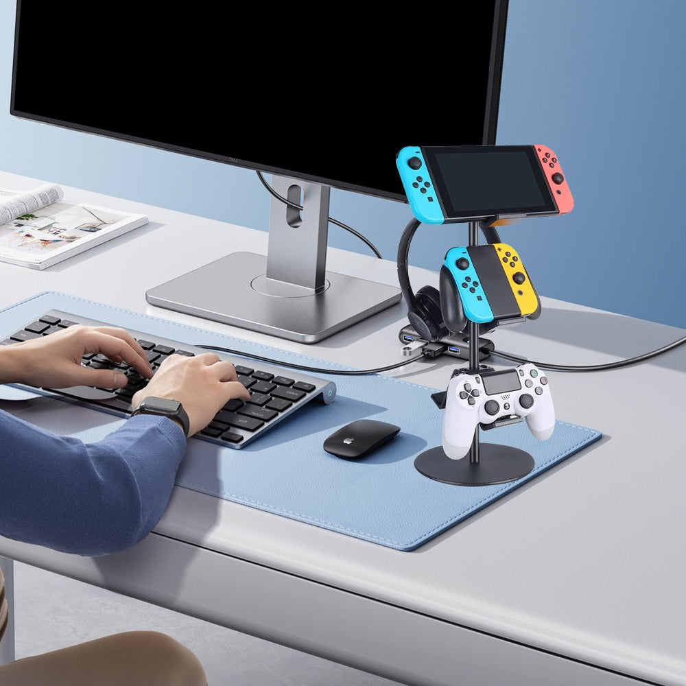 3-Tier Game Controller Stand Desktop Headphone Holder Headset Hanger - Black