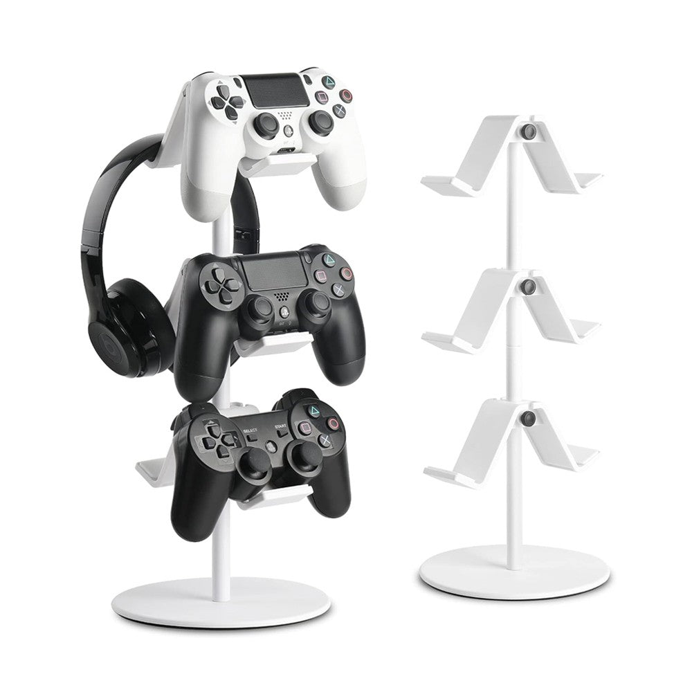 3-Tier Game Controller Stand Desktop Headphone Holder Headset Hanger - White