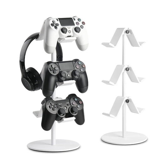 3-Tier Game Controller Stand Desktop Headphone Holder Headset Hanger - White
