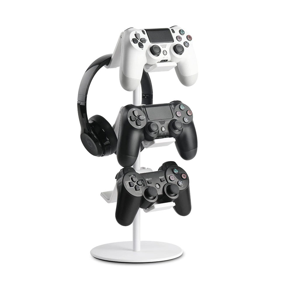 3-Tier Game Controller Stand Desktop Headphone Holder Headset Hanger - White