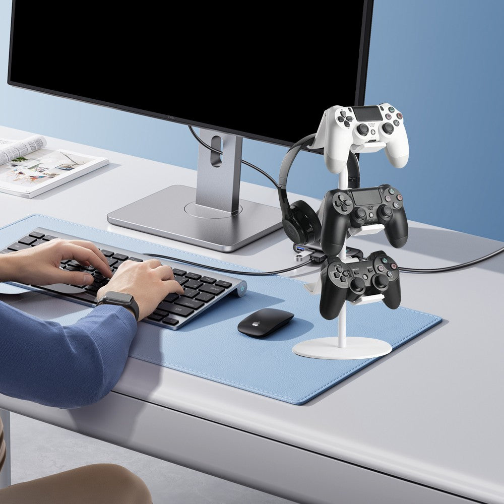 3-Tier Game Controller Stand Desktop Headphone Holder Headset Hanger - White