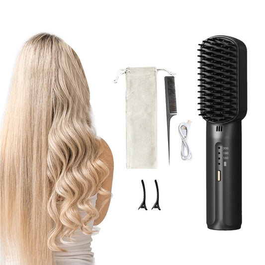 Cordless Hair Straightener Brush Negative Ion Straightening Comb Black