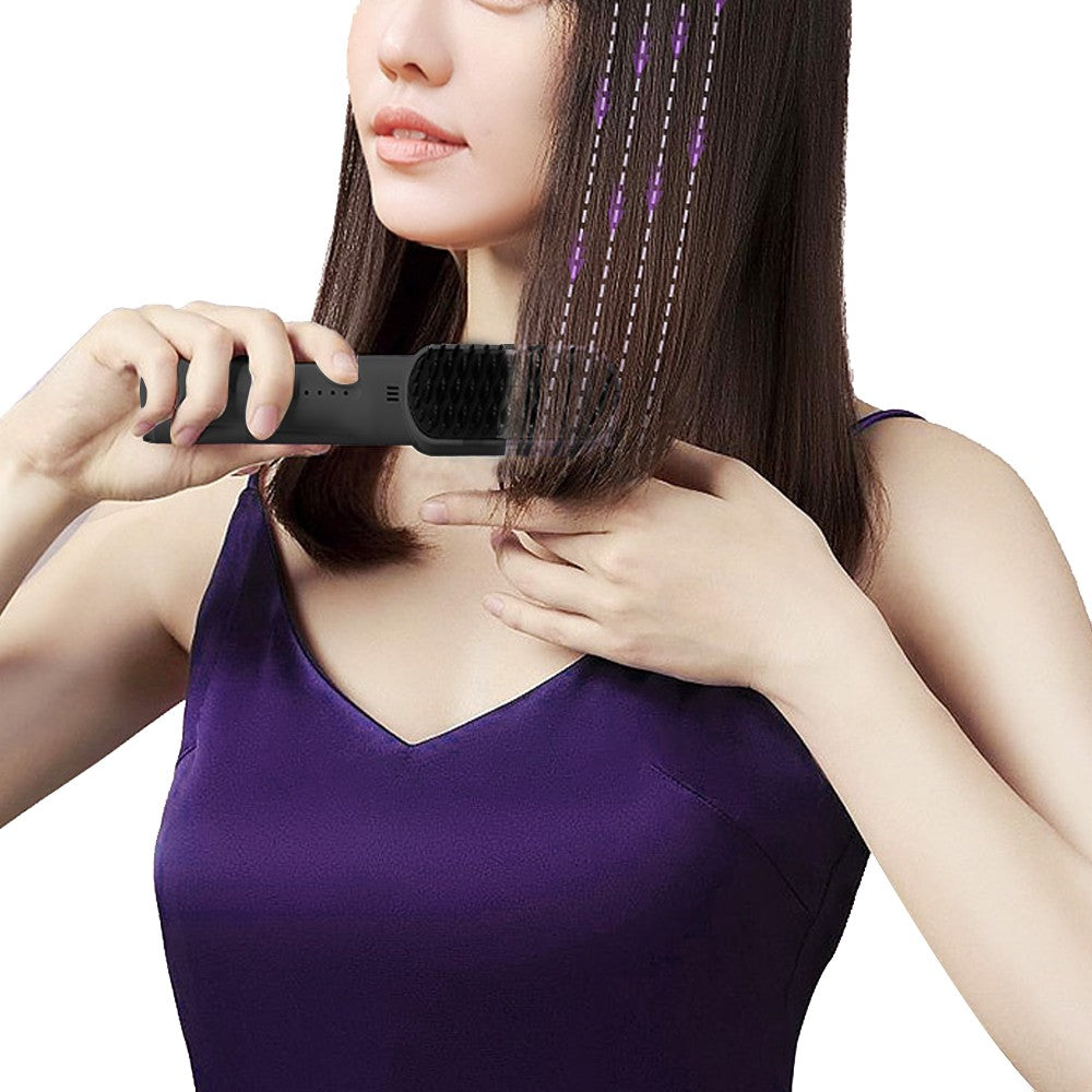 Cordless Hair Straightener Brush Negative Ion Straightening Comb Black