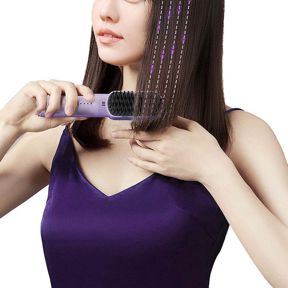 Cordless Hair Straightener Rechargeable Negative Ion Straightening Comb - Purple