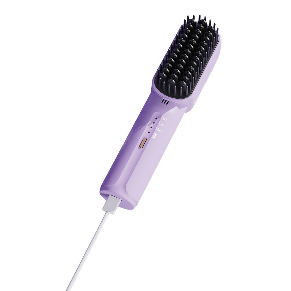 Cordless Hair Straightener Rechargeable Negative Ion Straightening Comb - Purple