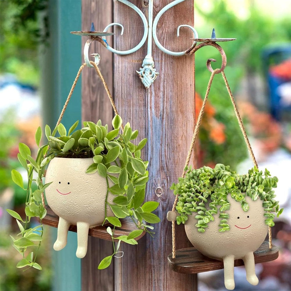 1Pc Hanging Planter Pot Resin Swing Face Flower Pot Creative Succulent Planter