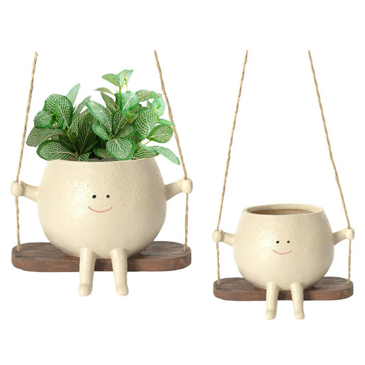 2Pcs Hanging Planter Pot Resin Swing Face Flower Pot Creative Succulent Planter