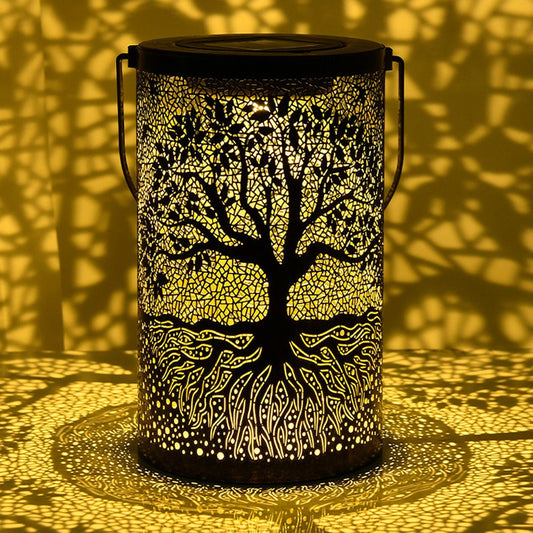 LED Solar Light Hollow Lantern Garden Decoration Hanging/Standing Lamp - Black