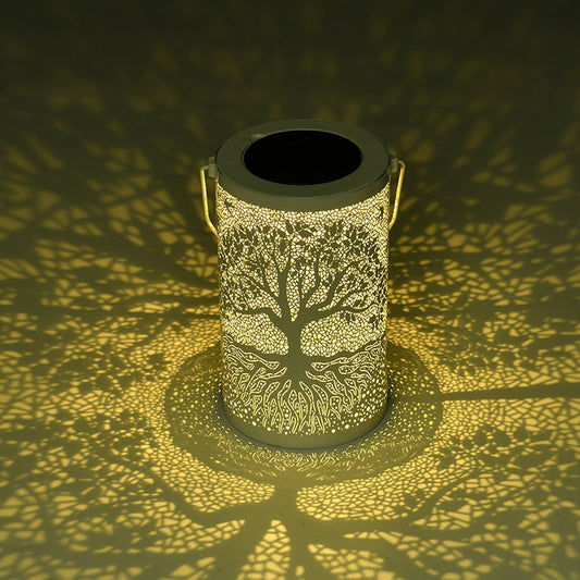 LED Solar Light Hollow Lantern Garden Decoration Hanging/Standing Lamp - White