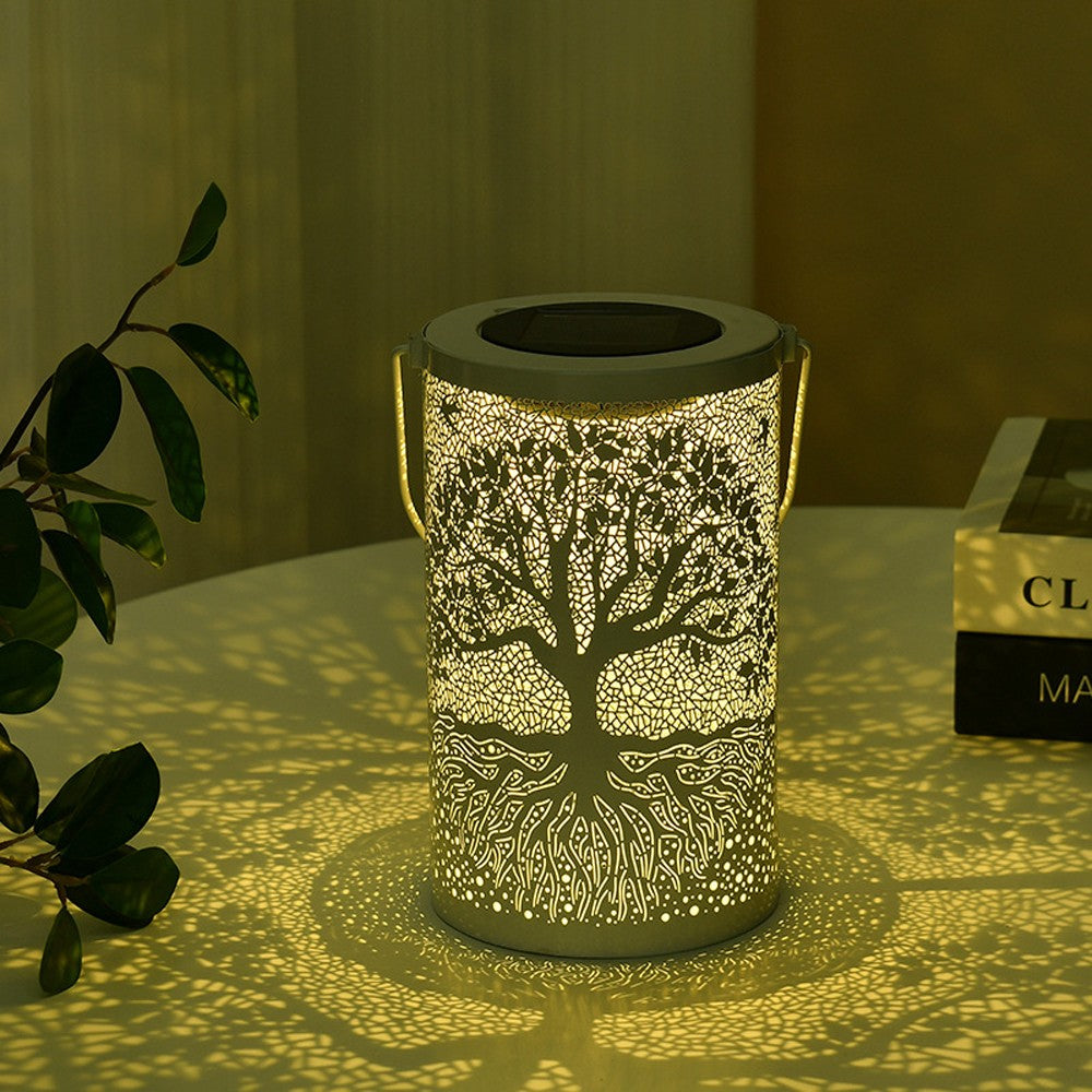 LED Solar Light Hollow Lantern Garden Decoration Hanging/Standing Lamp - White