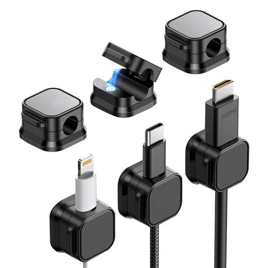 3Pcs Self-Adhesive Magnetic Cable Clip Under Desk Cord Management Holder - Black