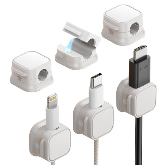 3Pcs Self-Adhesive Magnetic Cable Clip Under Desk Cord Management Holder - White