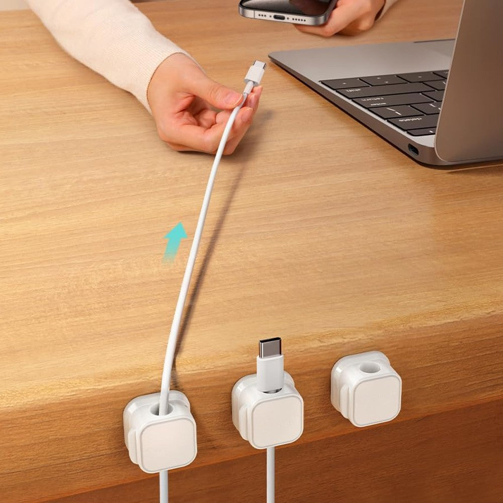 3Pcs Self-Adhesive Magnetic Cable Clip Under Desk Cord Management Holder - White