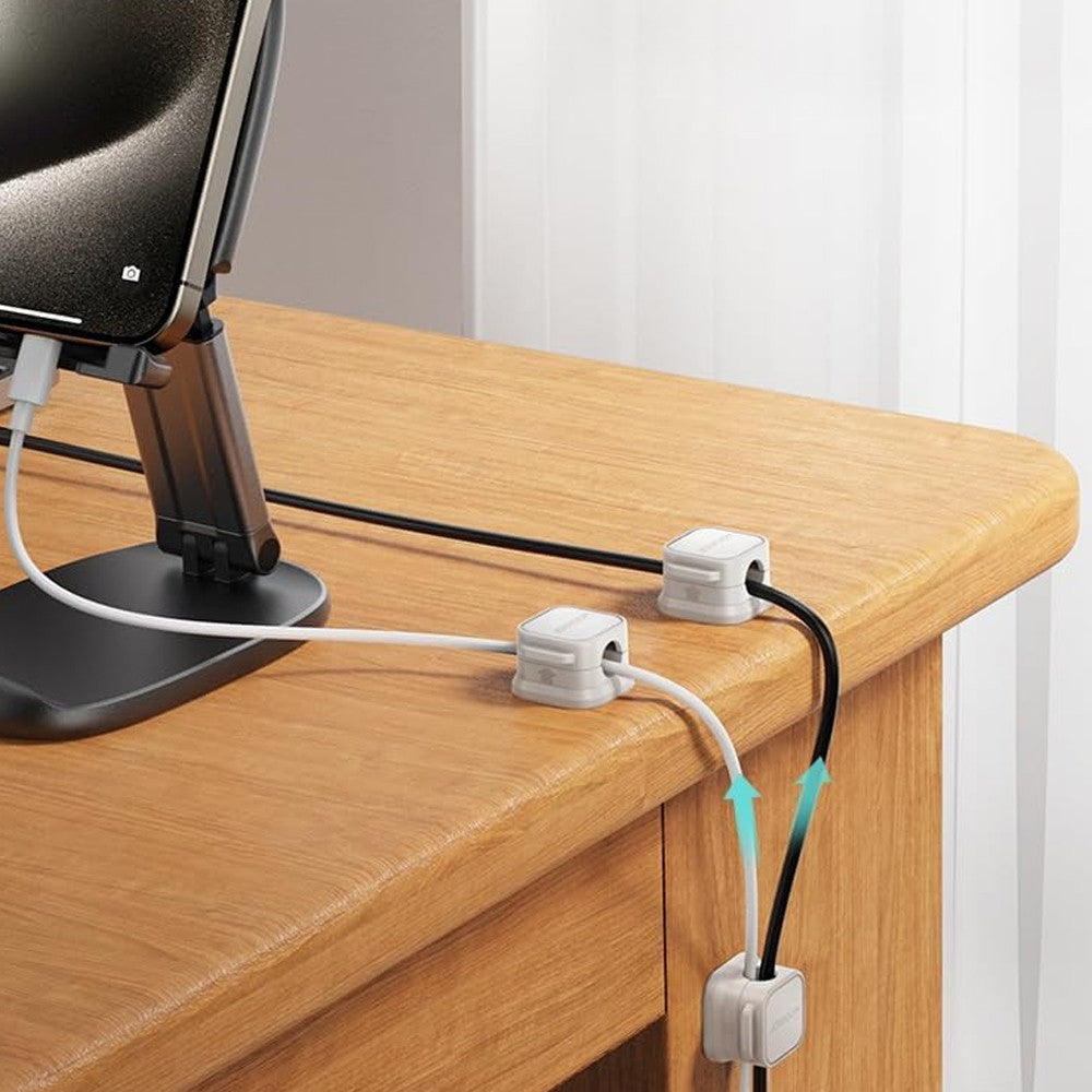 3Pcs Self-Adhesive Magnetic Cable Clip Under Desk Cord Management Holder - White