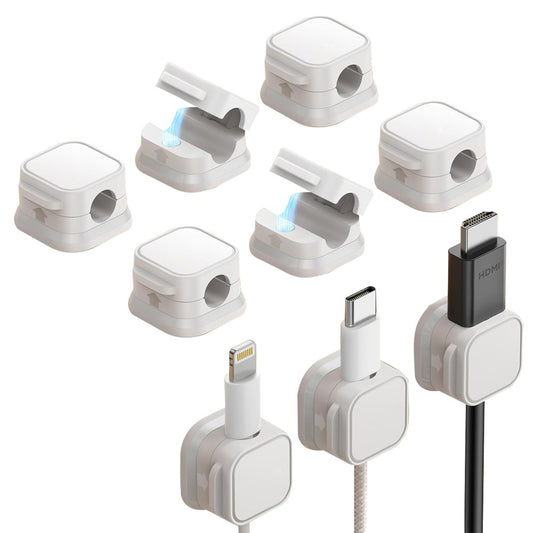 6Pcs Self-Adhesive Magnetic Cable Clip Under Desk Cord Management Holder - White
