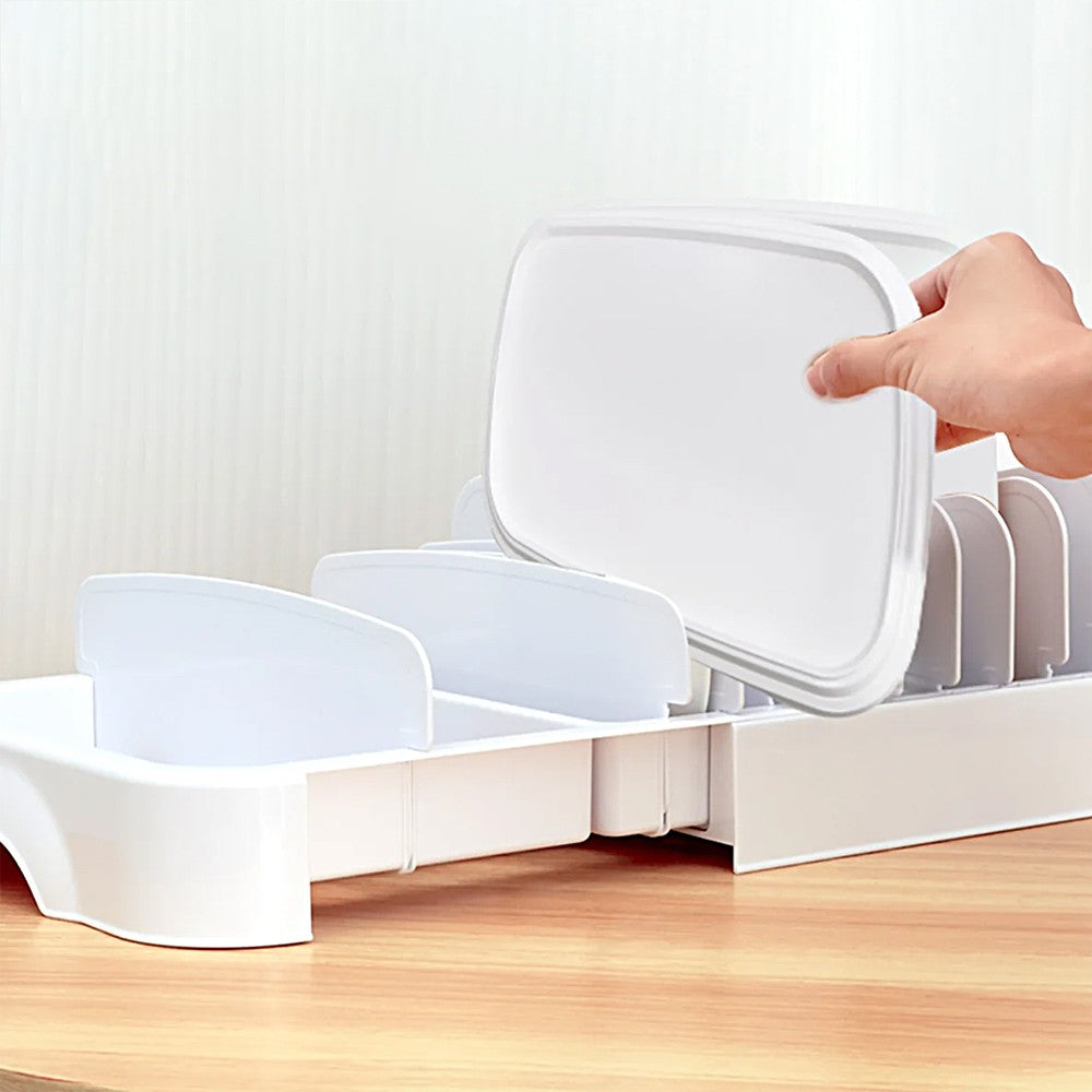 Kitchen Cabinet Expandable Food Container Lid Organizer with Removable Dividers