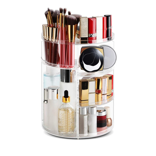 360 Degree Rotating Makeup Organizer Adjustable Cosmetic Storage Rack