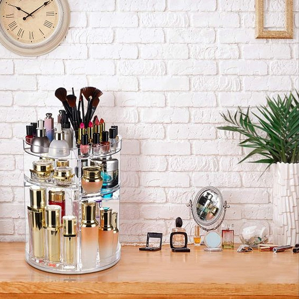 360 Degree Rotating Makeup Organizer Adjustable Cosmetic Storage Rack