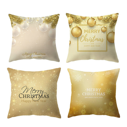 4Pcs 45x45cm Christmas Printed Pillow Case Sofa Throw Pillowcase Cushion Cover - Gold Series