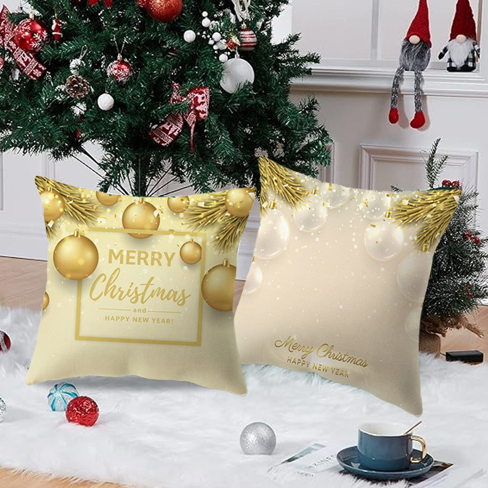 4Pcs 45x45cm Christmas Printed Pillow Case Sofa Throw Pillowcase Cushion Cover - Gold Series