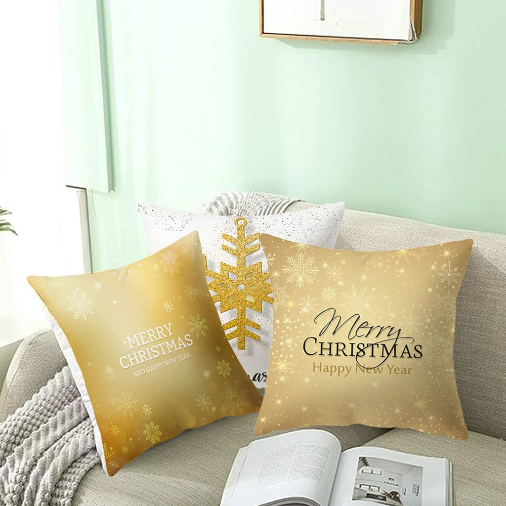 4Pcs 45x45cm Christmas Printed Pillow Case Sofa Throw Pillowcase Cushion Cover - Gold Series
