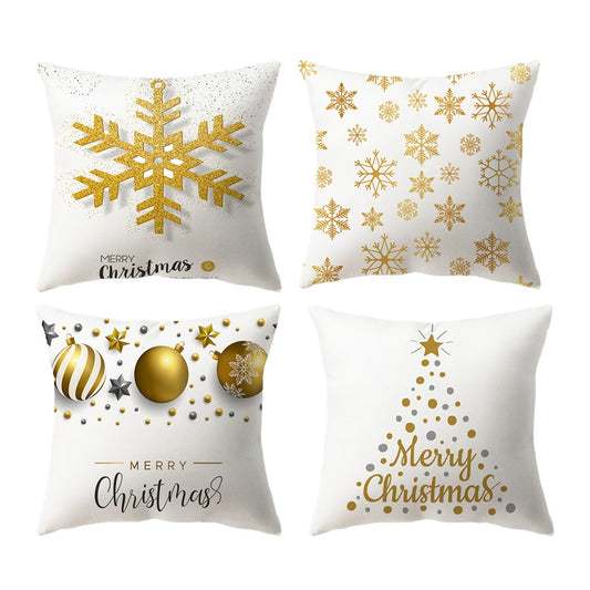 4Pcs 45x45cm Christmas Printed Pillow Case Sofa Throw Pillowcase Cushion Cover - White Series