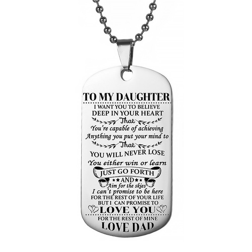 2Pcs Dad Mom to Daughter Inspirational Message Pendant Necklace Dog Tag Necklace