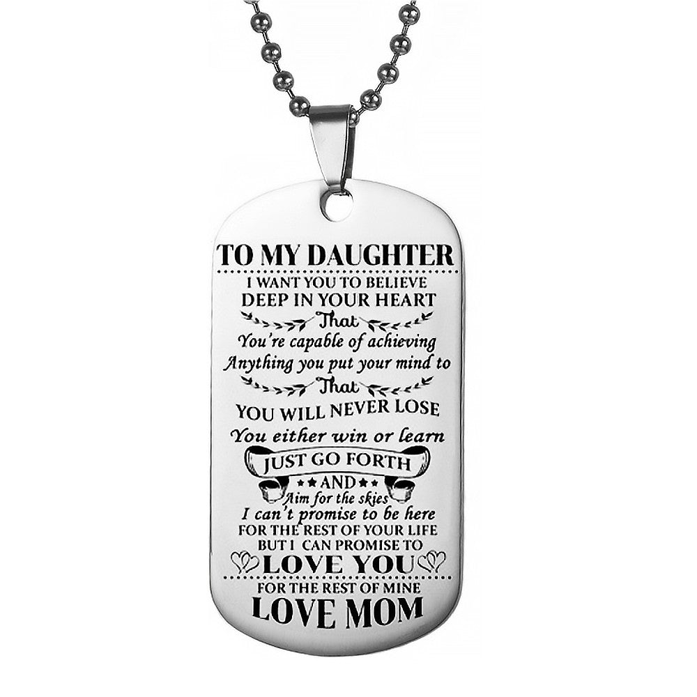 2Pcs Dad Mom to Daughter Inspirational Message Pendant Necklace Dog Tag Necklace