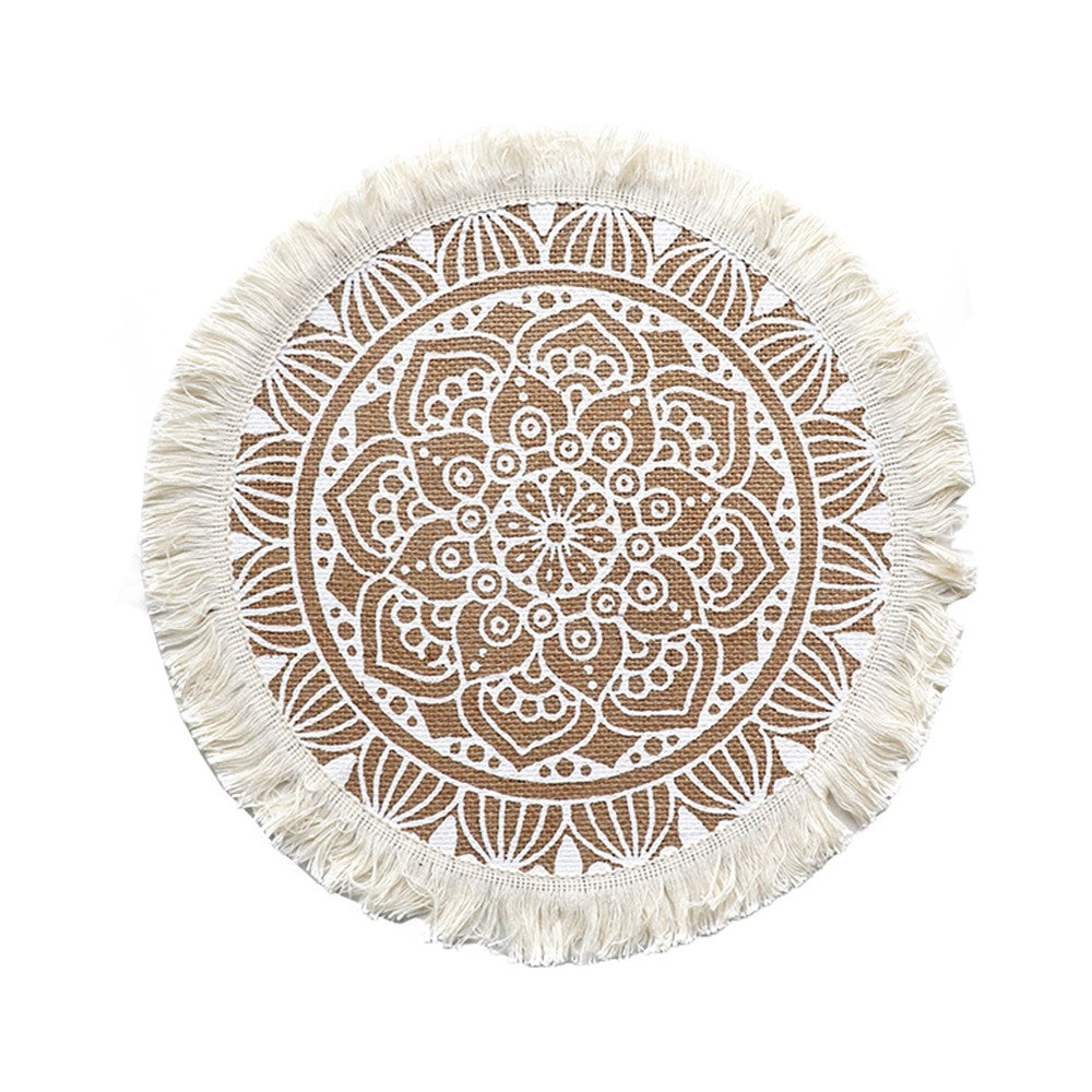 2Pcs 41cm Jute Woven Placemat Round Tableware Mat Dining Room Table Decor - White Lotus Style