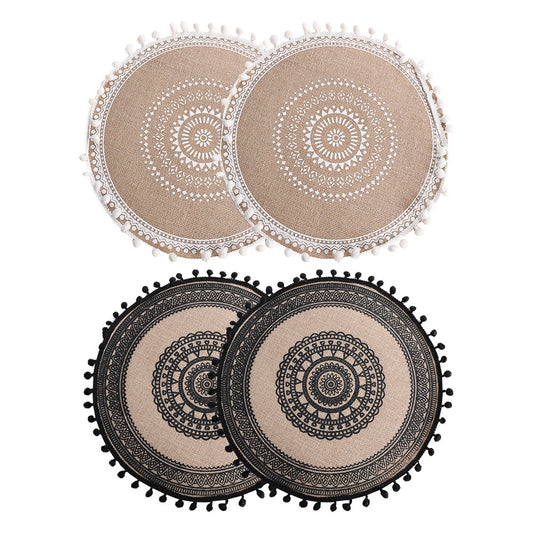 4Pcs 38cm Jute Woven Placemat Round Tableware Mat Dining Room Table Decor