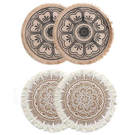 4Pcs 41cm Jute Woven Placemat Round Tableware Mat Dining Room Table Decor