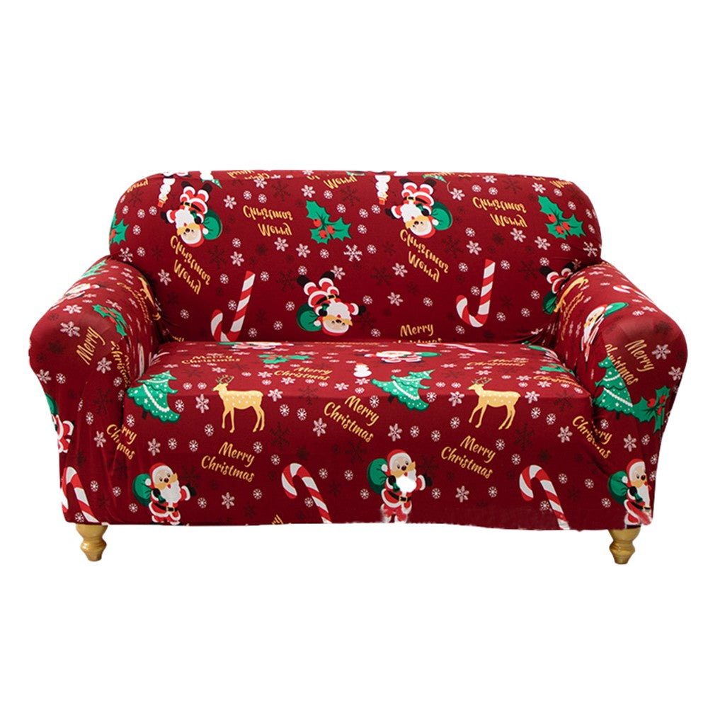 For 2-Seater Christmas Theme Stretch Sofa Cover Couch Cover Slipcover -Style 2