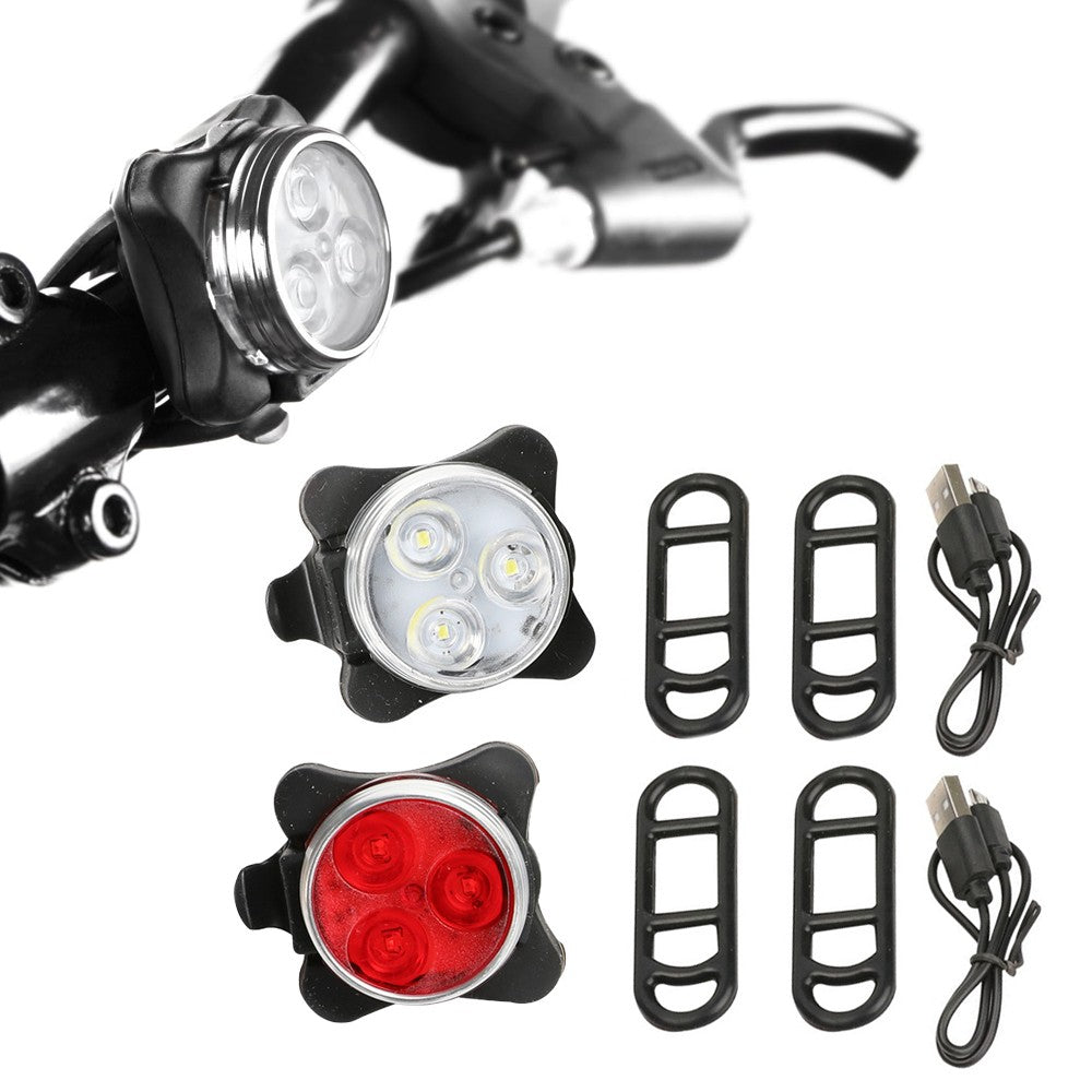 1 X USB Rechargeable Bike Light Set Bicycle Front Headlight and Rear Lights with 4 Light Mode