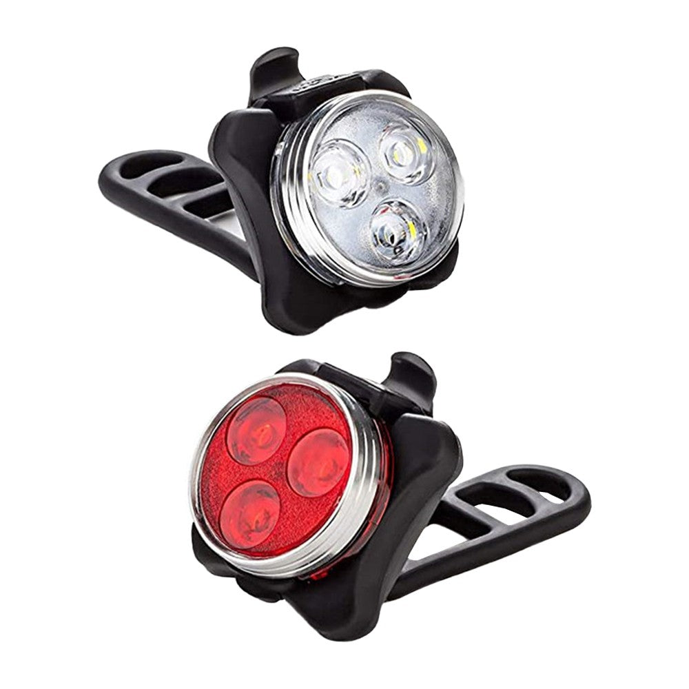2 X USB Rechargeable Bike Light Set Bicycle Front Headlight and Rear Lights with 4 Light Mode