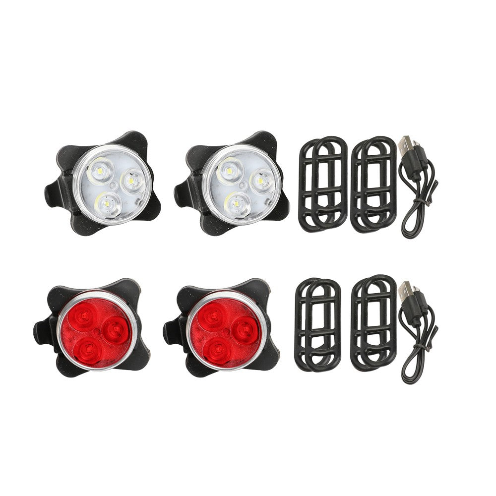 2 X USB Rechargeable Bike Light Set Bicycle Front Headlight and Rear Lights with 4 Light Mode