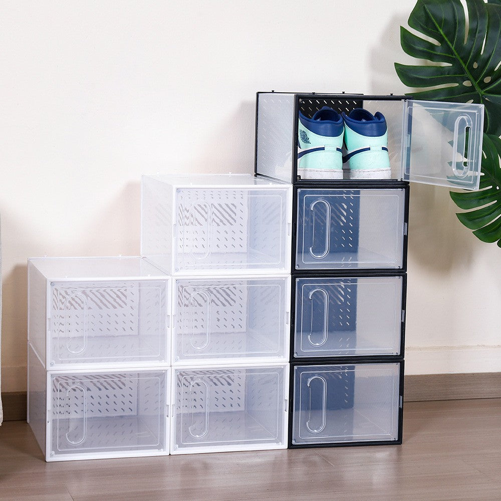4Pcs Stackable Clear Shoe Boxes with Magnetic Door Sneaker Plastic Storage Box - White