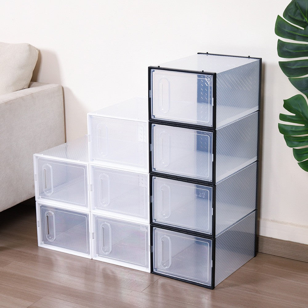 4Pcs Stackable Clear Shoe Boxes with Magnetic Door Sneaker Plastic Storage Box - White