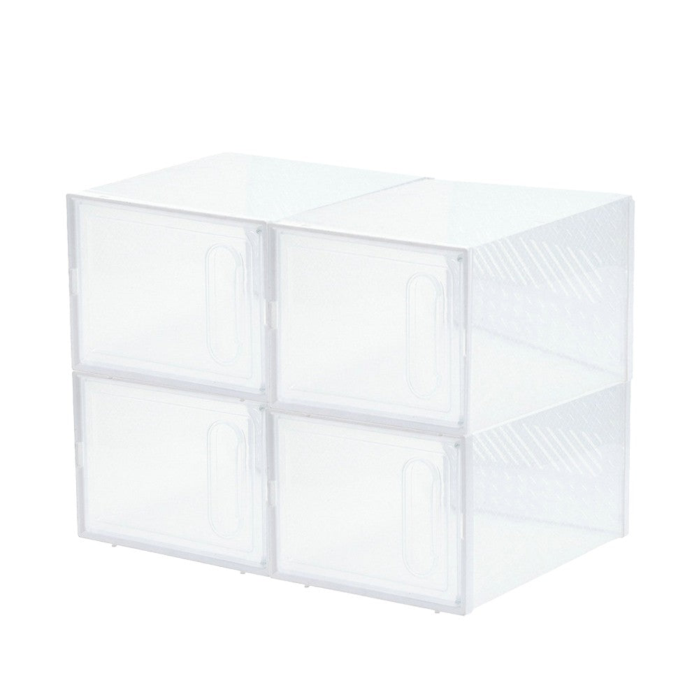 4Pcs Stackable Clear Shoe Boxes with Magnetic Door Sneaker Plastic Storage Box - White