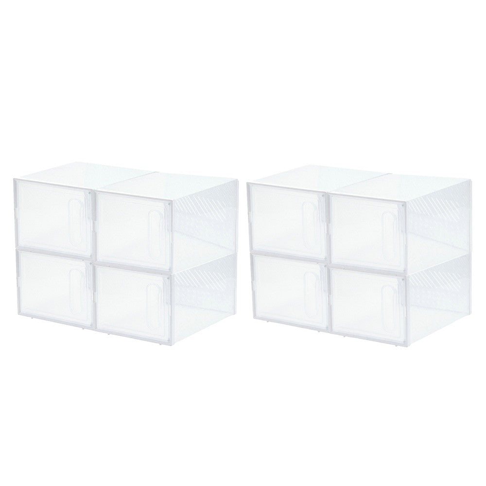 8Pcs Stackable Clear Shoe Boxes with Magnetic Door Sneaker Plastic Storage Box - White