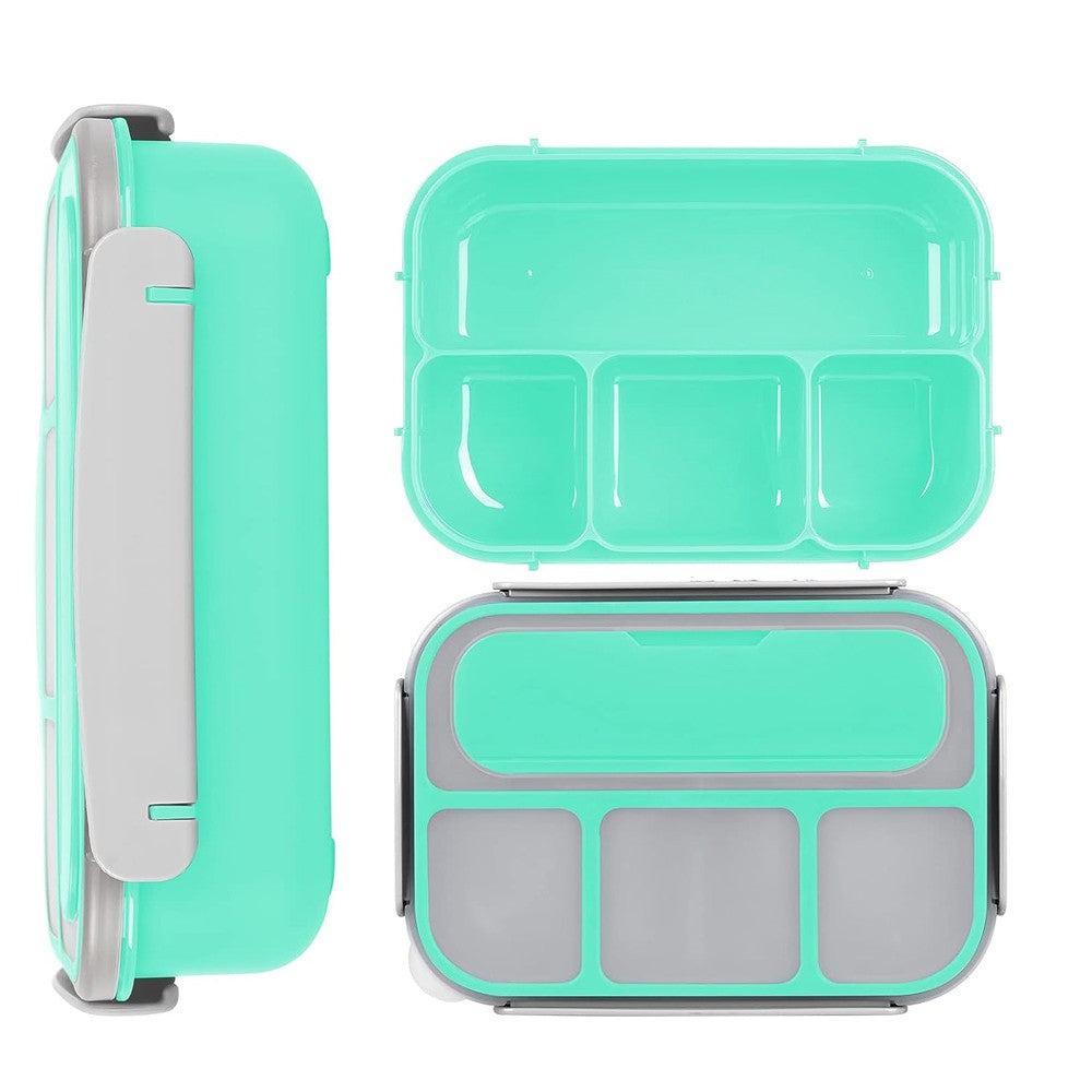 4 Compartments Bento Box Leakproof Lunch Box Food Storage Containers with Spoon - Green
