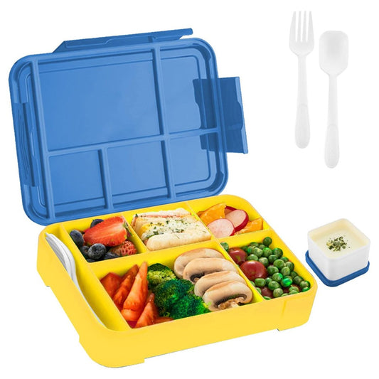 1Pc Divided Compartments Bento Box Leakproof Lunch Box with Spoon and Fork - Blue