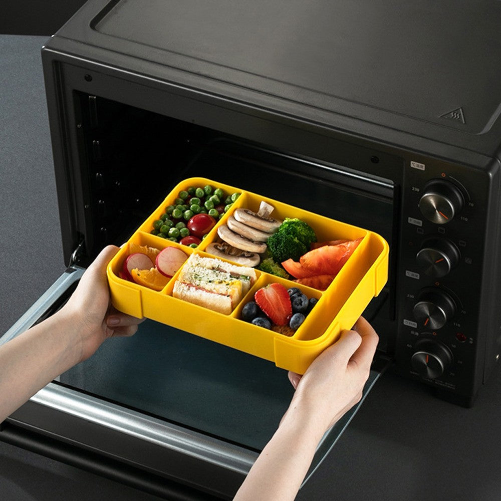 1Pc Divided Compartments Bento Box Leakproof Lunch Box with Spoon and Fork - Blue