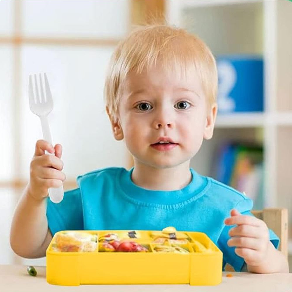 1Pc Divided Compartments Bento Box Leakproof Lunch Box with Spoon and Fork - Blue