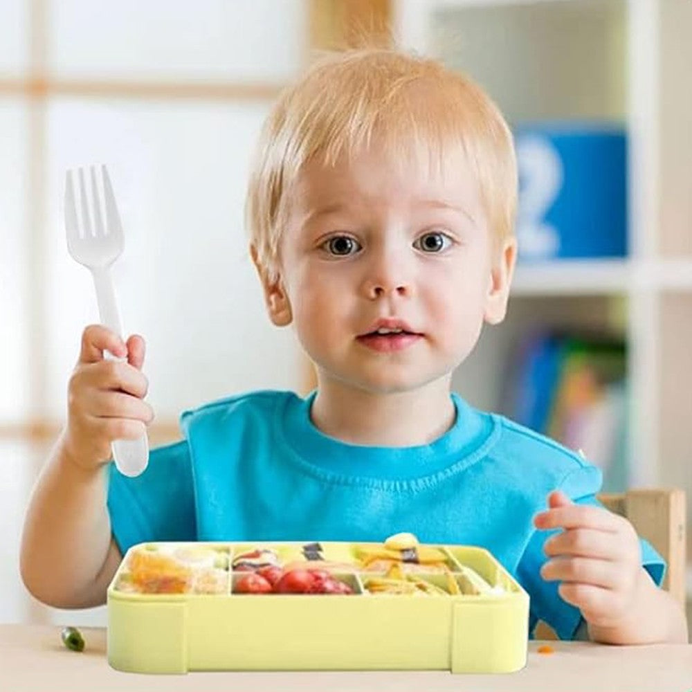 1Pc Divided Compartments Bento Box Leakproof Lunch Box with Spoon and Fork - Green