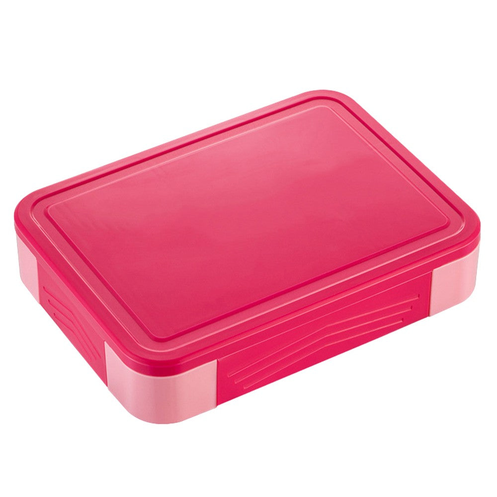 1Pc Divided Compartments Bento Box Leakproof Lunch Box with Spoon and Fork - Rose Red